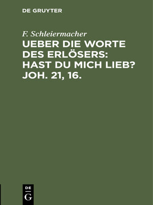 cover image of Ueber die Worte des Erlösers